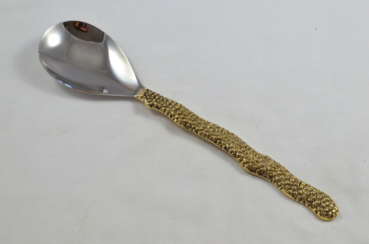 A Pair Of Limited Edition Gold Plated Stainless Steel Salad Servers Pebble Pattern - Image 6