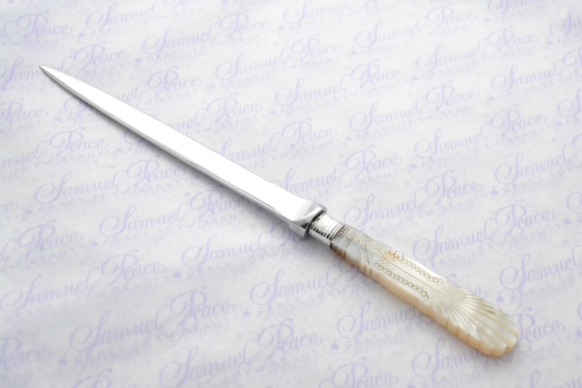 James A Scholes Pristine Mother of Pearl Sterling Silver Ferruled Letter Opener Sheffield 1915 Cased - Image 2
