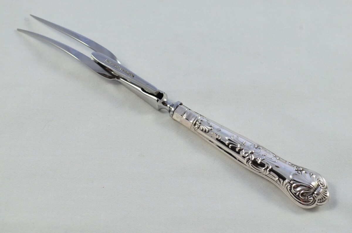 Harrison Brothers Sterling Silver Handled 3 Piece Carving Set Queens Pattern Made In Sheffield 2001 - Image 8