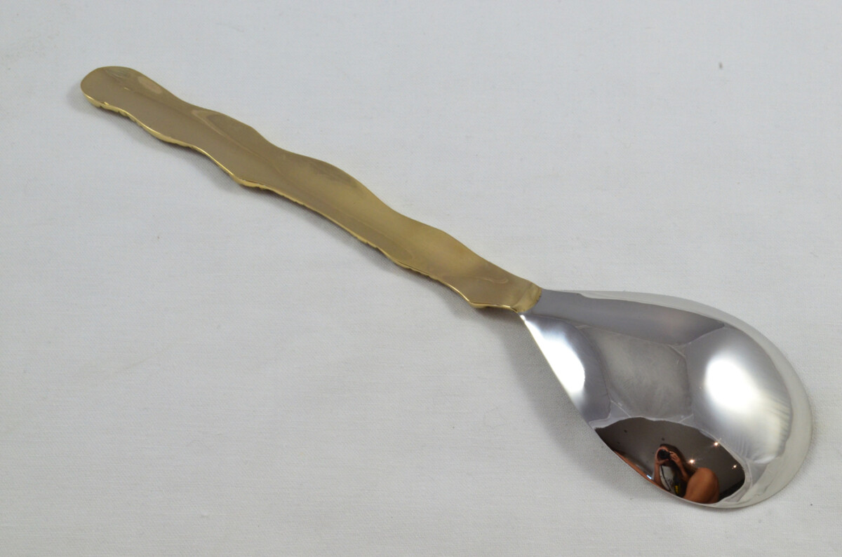 A Pair Of Limited Edition Gold Plated Stainless Steel Salad Servers Pebble Pattern - Image 5