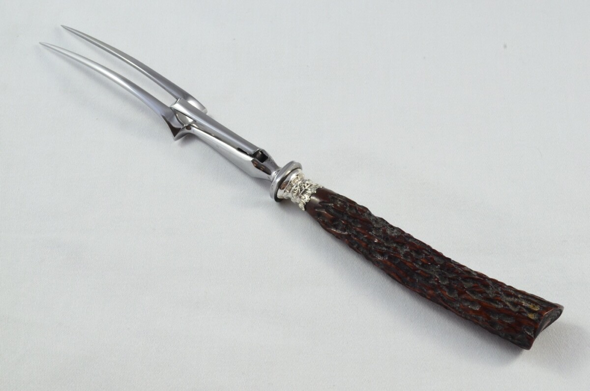 Henry Wigfull Sheffield Handmade 3 Piece Carving Set - Imitation Stag Antler Handles - Silver Plated Ferrules - Image 11