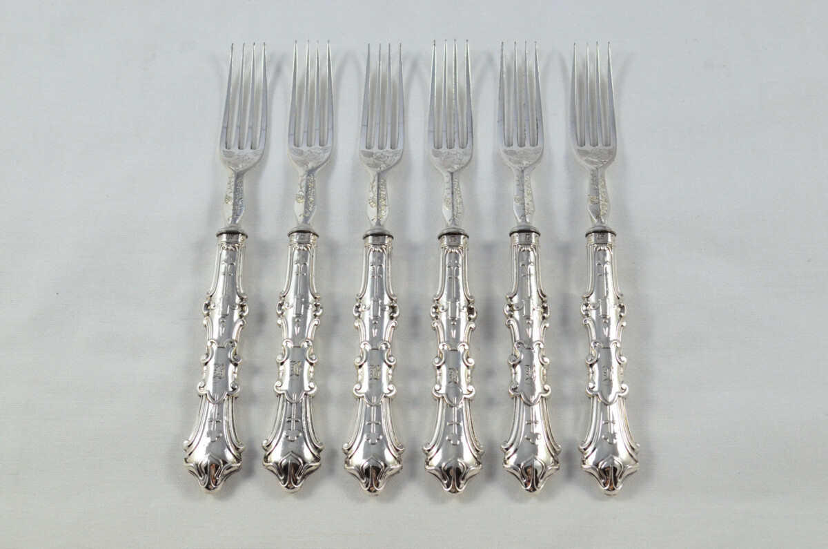 RARE Private Pattern 18 Pairs of Sterling Silver Knives & Forks Joseph Rodgers 1840 - Image 4