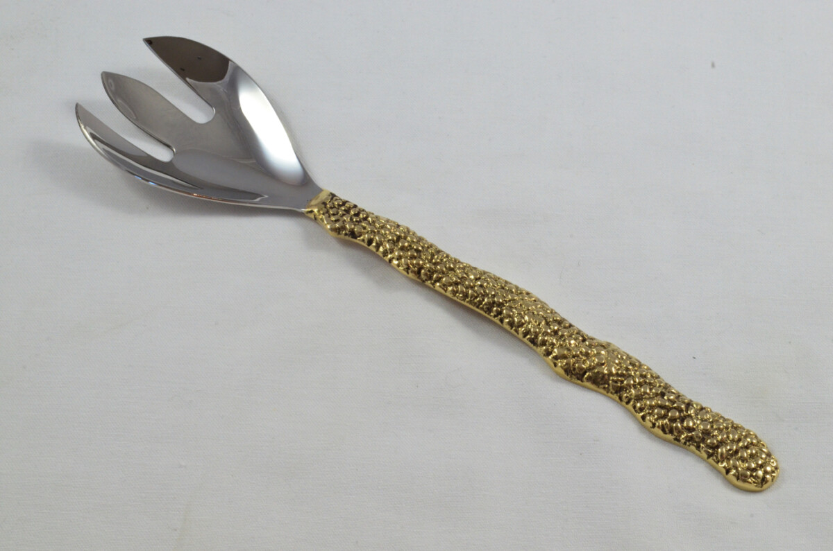 A Pair Of Limited Edition Gold Plated Stainless Steel Salad Servers Pebble Pattern - Image 4