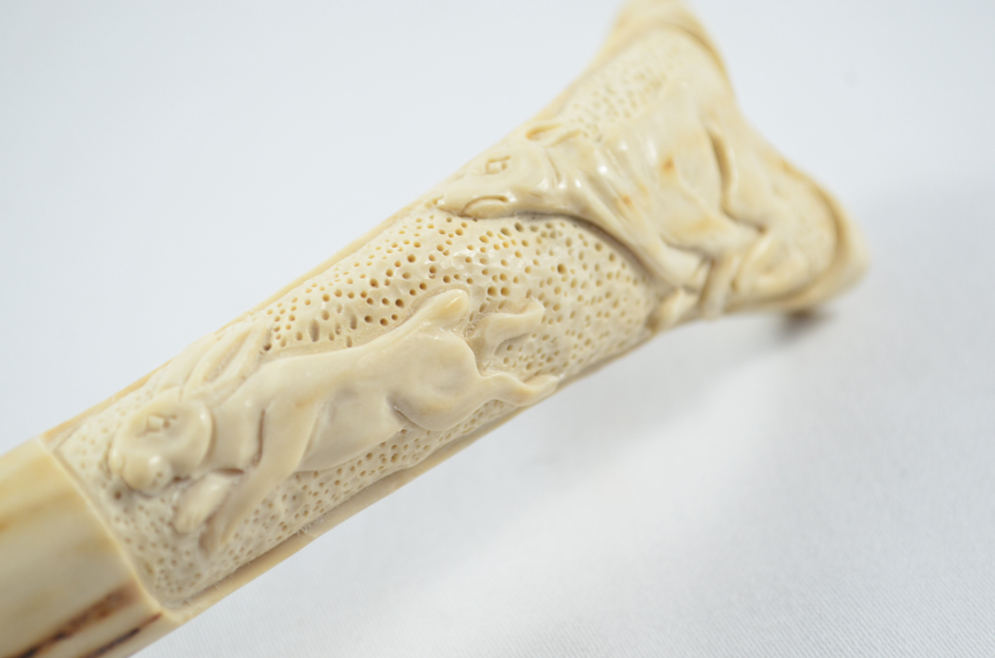 Hare & Hound Carved Walking Stick Cane Top Handle Stag Antler Horn Made Sheffield England