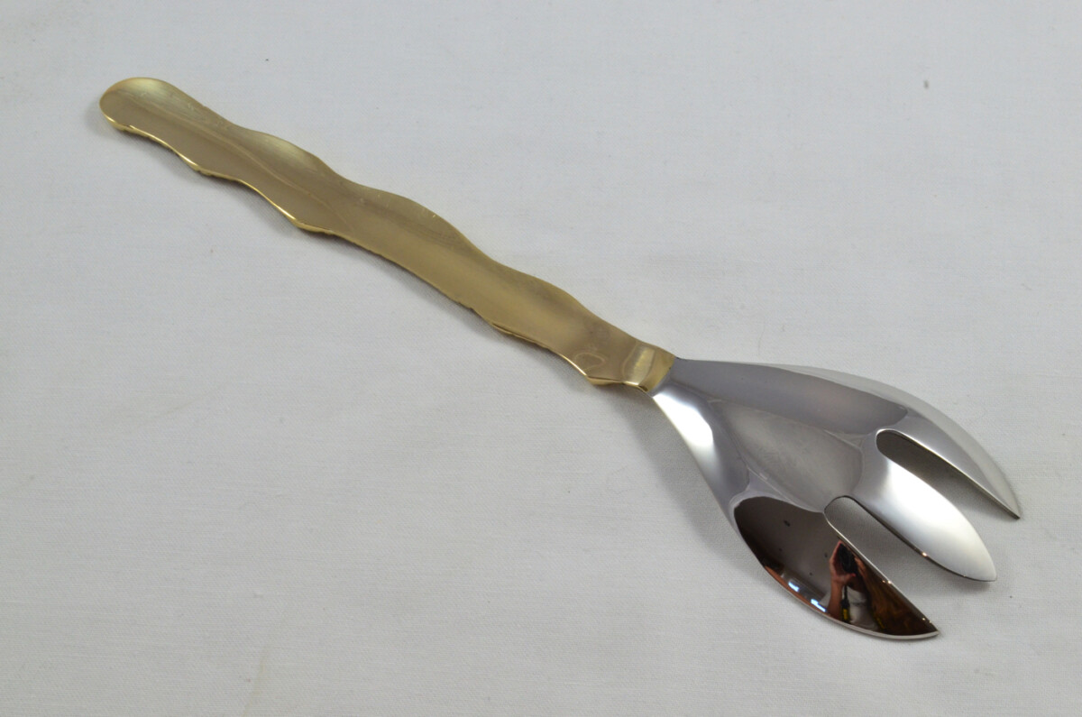 A Pair Of Limited Edition Gold Plated Stainless Steel Salad Servers Pebble Pattern - Image 3