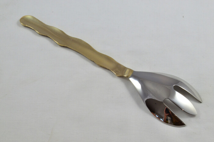 Pair Of Limited Edition Gold Plated Stainless Steel Salad Servers Pebble Pattern - Image 3