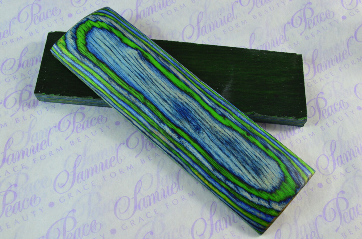 Pair of Electric Blue & Lime Green Laminated Wood Knife Scales Knife Making Parts Wood Blanks