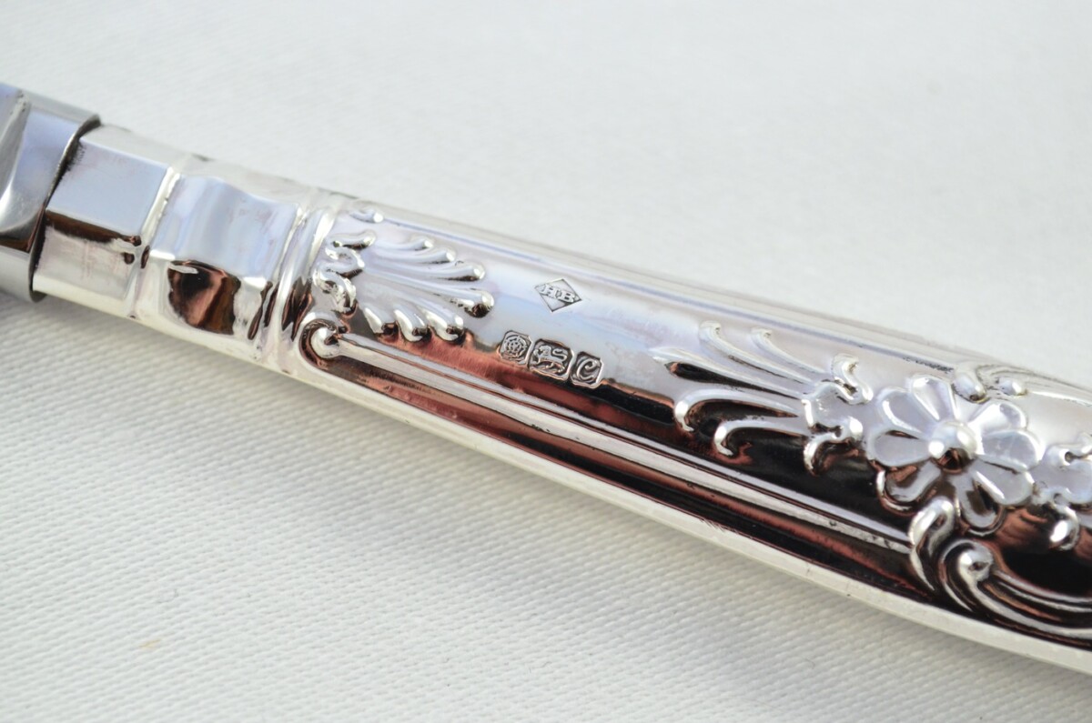 Harrison Brothers Sterling Silver Handled 3 Piece Carving Set Queens Pattern Made In Sheffield 2001 - Image 11