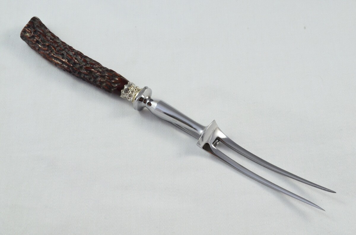 Henry Wigfull Sheffield Handmade 3 Piece Carving Set - Imitation Stag Antler Handles - Silver Plated Ferrules - Image 14