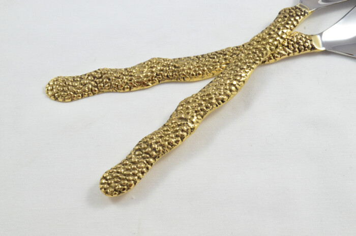 Pair Of Limited Edition Gold Plated Stainless Steel Salad Servers Pebble Pattern - Image 2