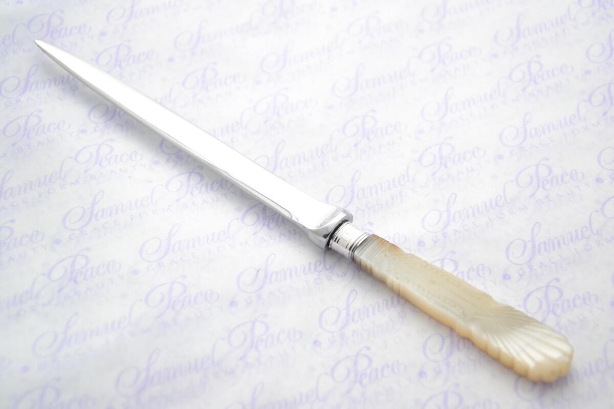 James A Scholes Pristine Mother of Pearl Sterling Silver Ferruled Letter Opener Sheffield 1915 Cased - Image 5