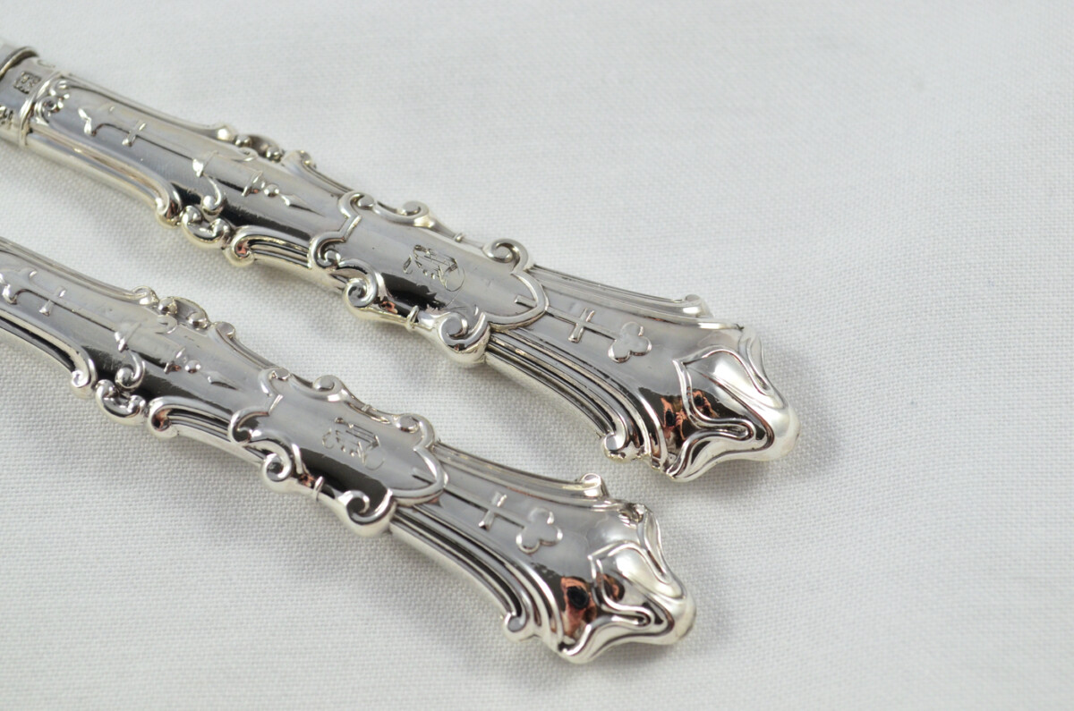 RARE Private Pattern 18 Pairs of Sterling Silver Knives & Forks Joseph Rodgers 1840 - Image 7