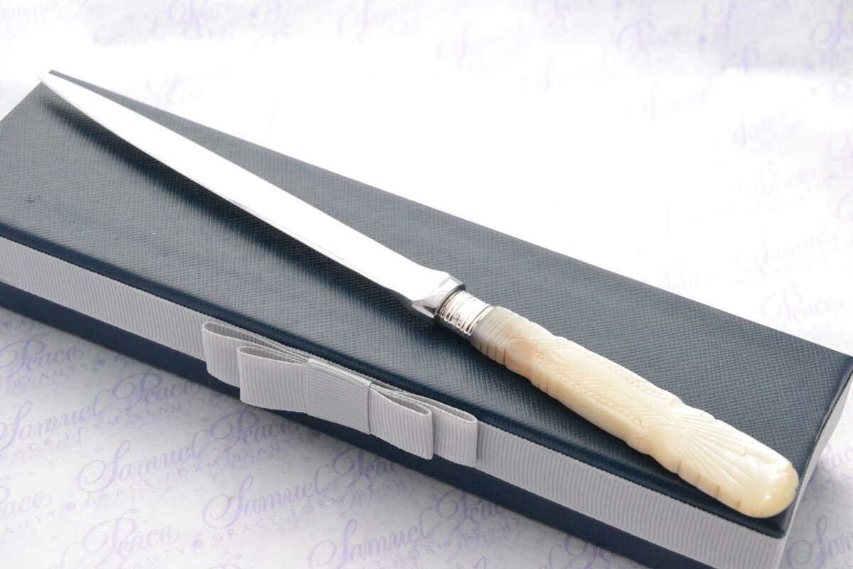 James A Scholes Pristine Mother of Pearl Sterling Silver Ferruled Letter Opener Sheffield 1915 Cased