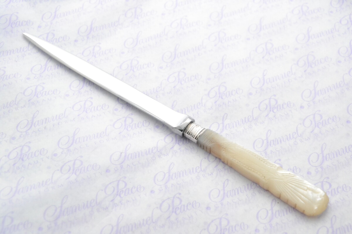 James A Scholes Pristine Mother of Pearl Sterling Silver Ferruled Letter Opener Sheffield 1915 Cased - Image 2
