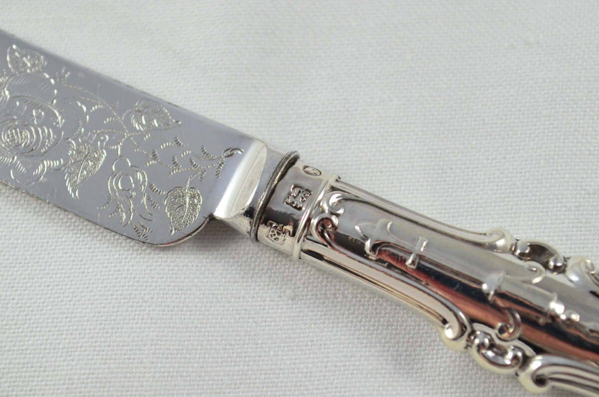 RARE Private Pattern 18 Pairs of Sterling Silver Knives & Forks Joseph Rodgers 1840 - Image 9