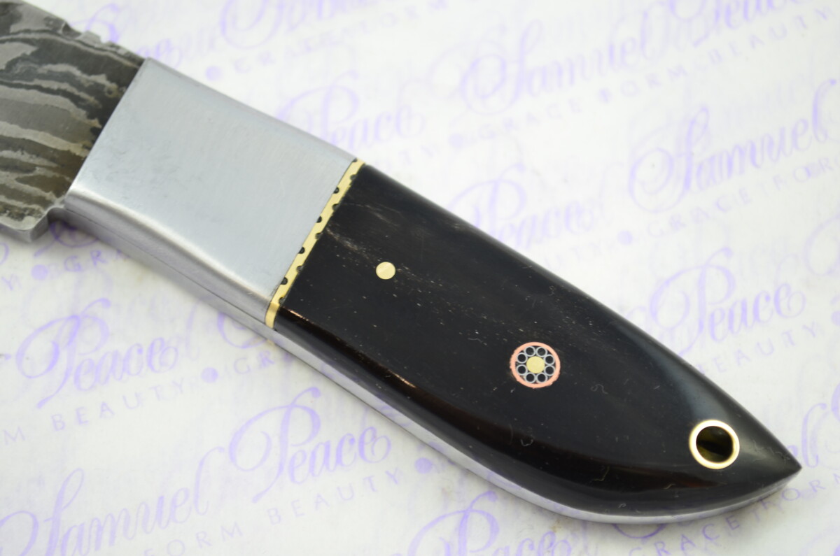 Full Scale Tang Damascus Steel Bowie  Buffalo Scales 5" Blade - Image 3