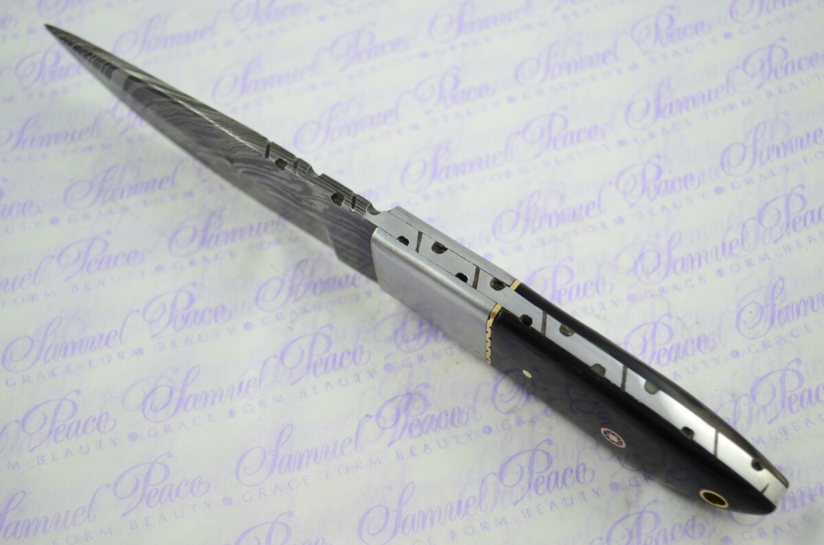 Full Scale Tang Damascus Steel Bowie  Buffalo Scales 5" Blade - Image 5