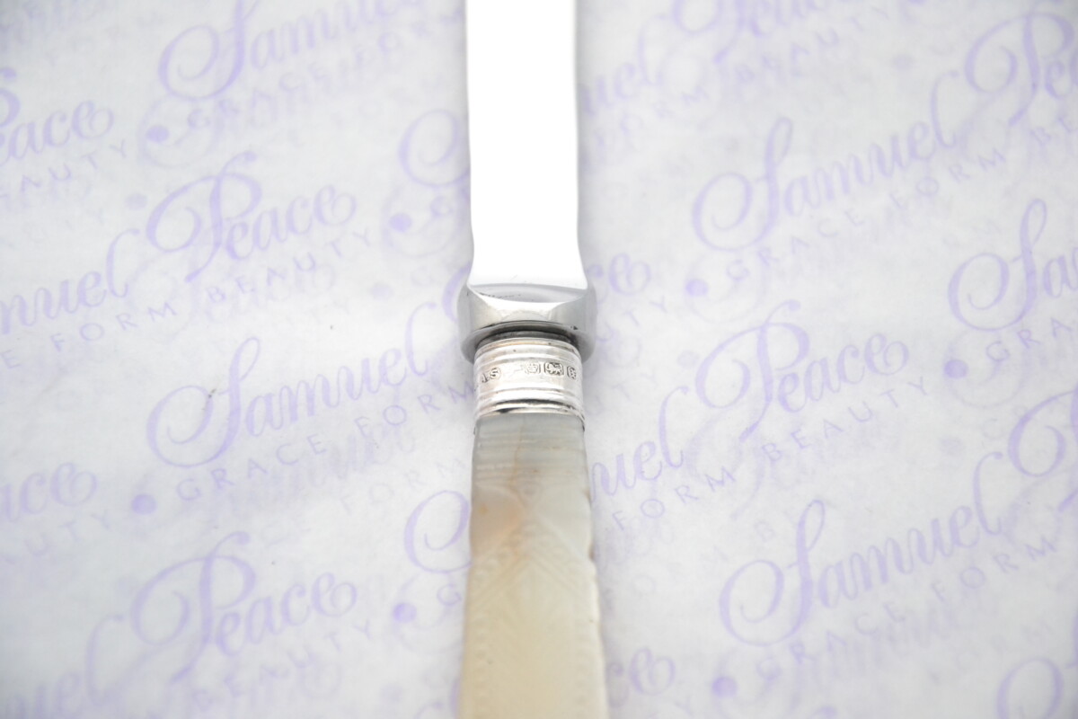 James A Scholes Pristine Mother of Pearl Sterling Silver Ferruled Letter Opener Sheffield 1915 Cased - Image 4