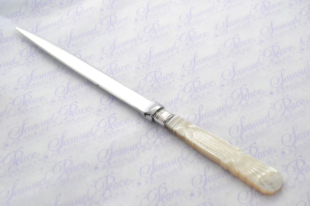 James A Scholes Pristine Mother of Pearl Sterling Silver Ferruled Letter Opener Sheffield 1915 Cased - Image 5