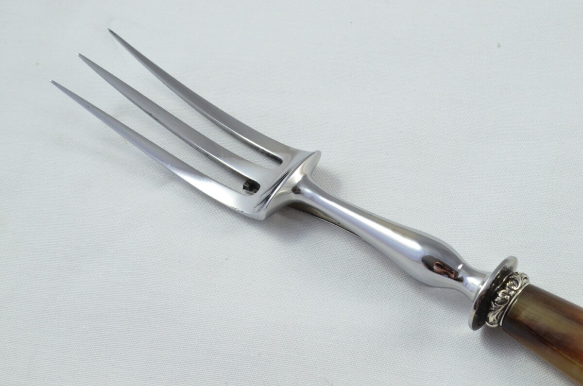 PARIS - French Handmade 2 Piece Water Buffalo Horn Handled Carving Set c.1920 - Image 9