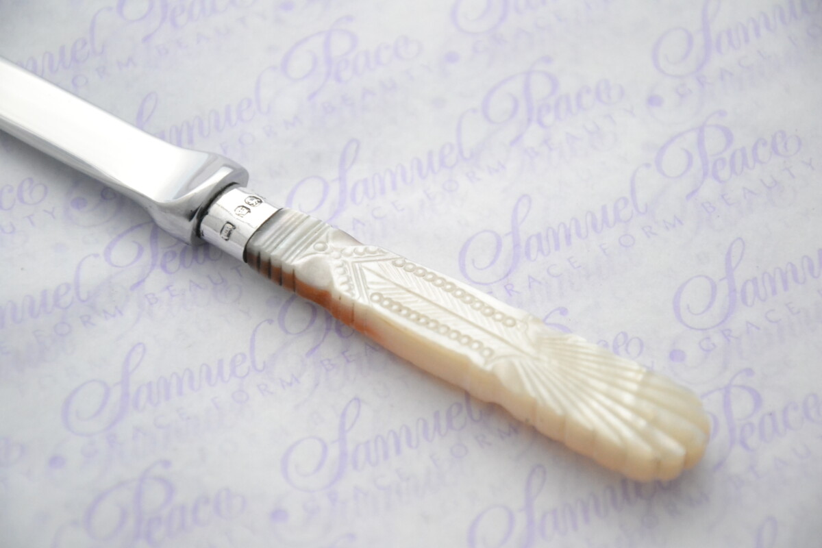 John Round Pristine Mother of Pearl Sterling Silver Ferruled Letter Opener Sheffield 1908 Cased - Image 3