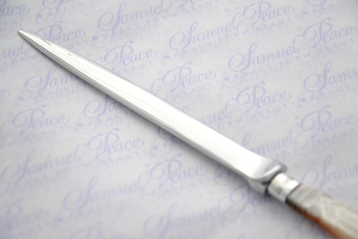 John Round Pristine Mother of Pearl Sterling Silver Ferruled Letter Opener Sheffield 1908 Cased - Image 4
