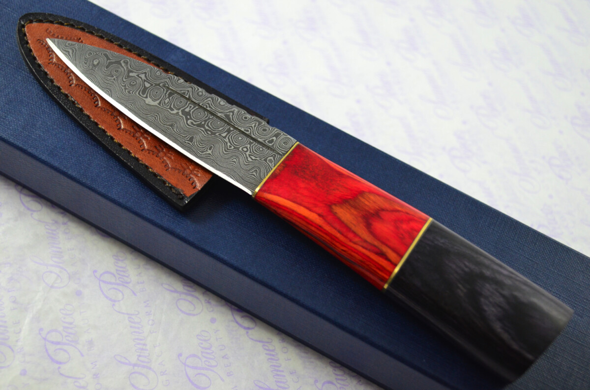 New Fantastic Coloured Pakkawood Sgian Dubh Damascus Steel Superior Sheath inc Presentation Box