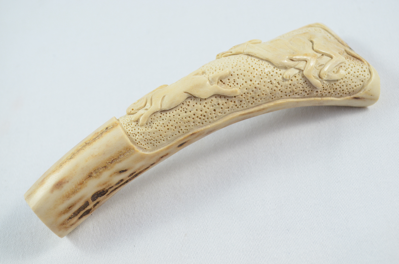 Hare & Hound Carved Walking Stick Cane Top Handle Stag Antler Horn Made Sheffield England - Image 2