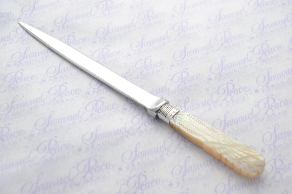 John Yates Pristine Mother of Pearl Sterling Silver Ferruled Letter Opener Sheffield 1918 Cased - Image 2