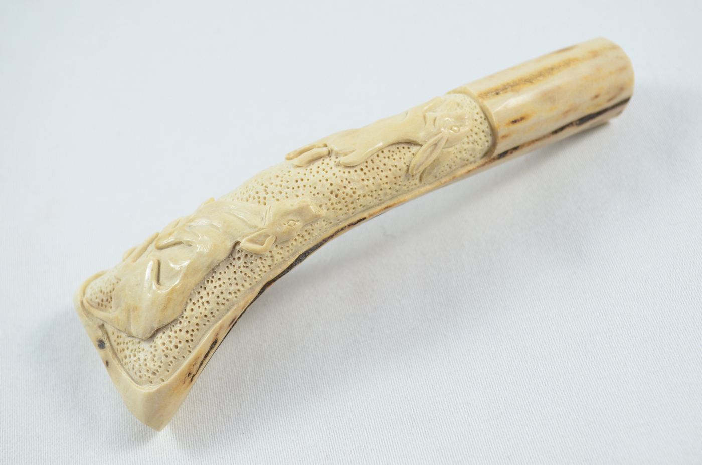 Hare & Hound Carved Walking Stick Cane Top Handle Stag Antler Horn Made Sheffield England - Image 3