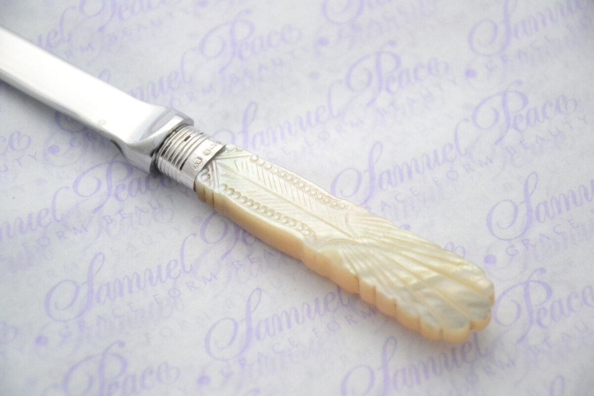 John Yates Pristine Mother of Pearl Sterling Silver Ferruled Letter Opener Sheffield 1918 Cased - Image 3