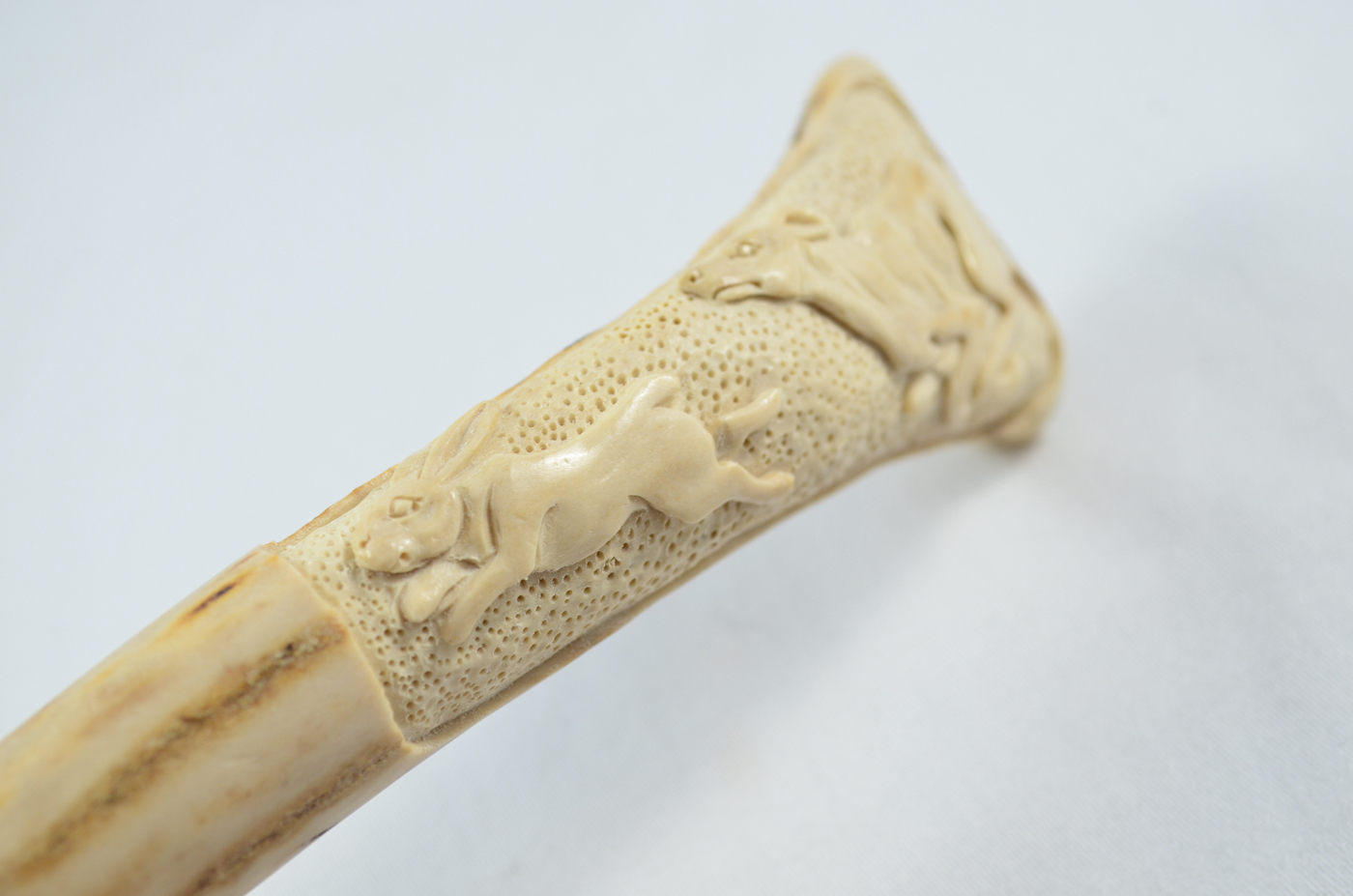 Hare & Hound Carved Walking Stick Cane Top Handle Stag Antler Horn Made Sheffield England