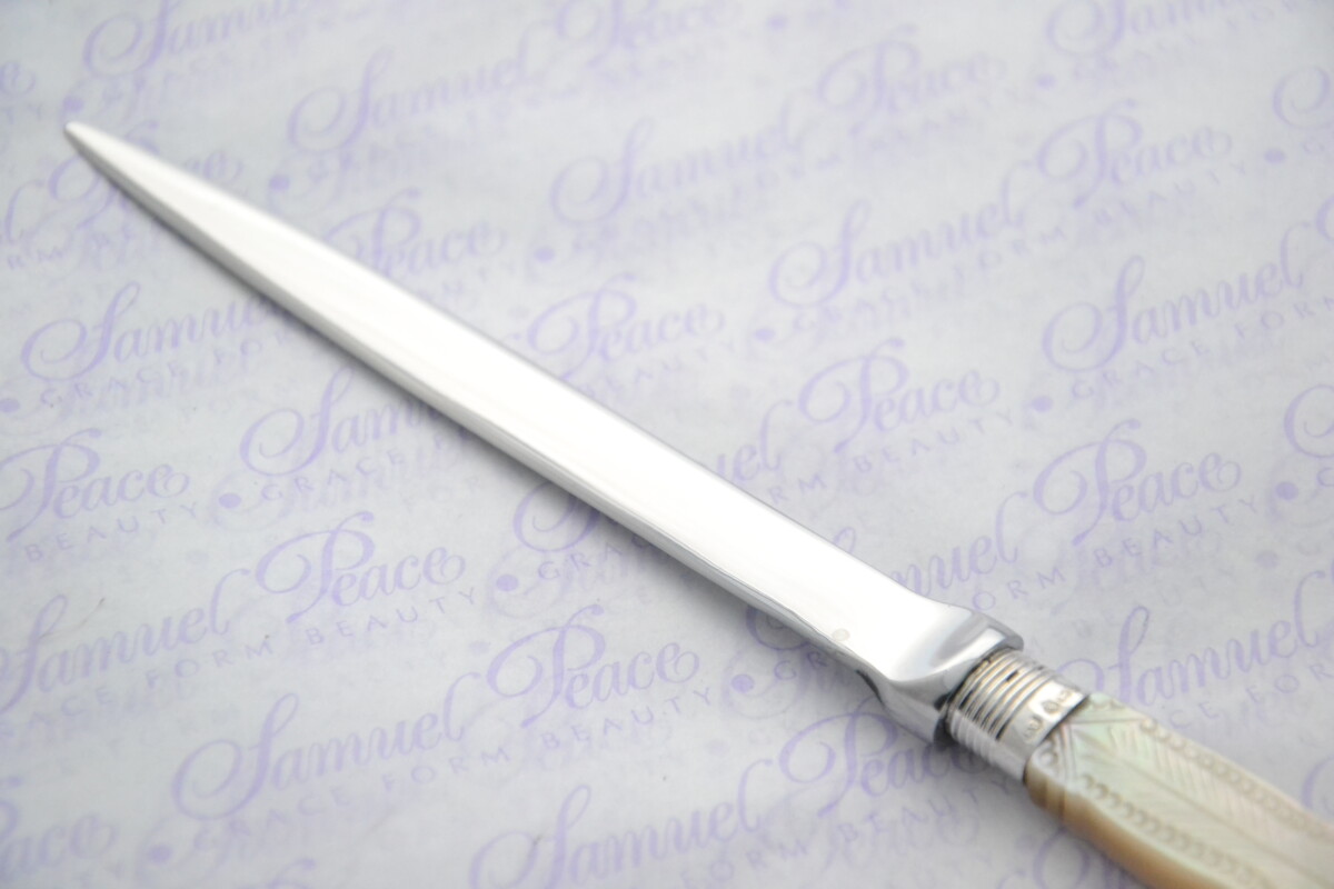 John Yates Pristine Mother of Pearl Sterling Silver Ferruled Letter Opener Sheffield 1918 Cased - Image 4