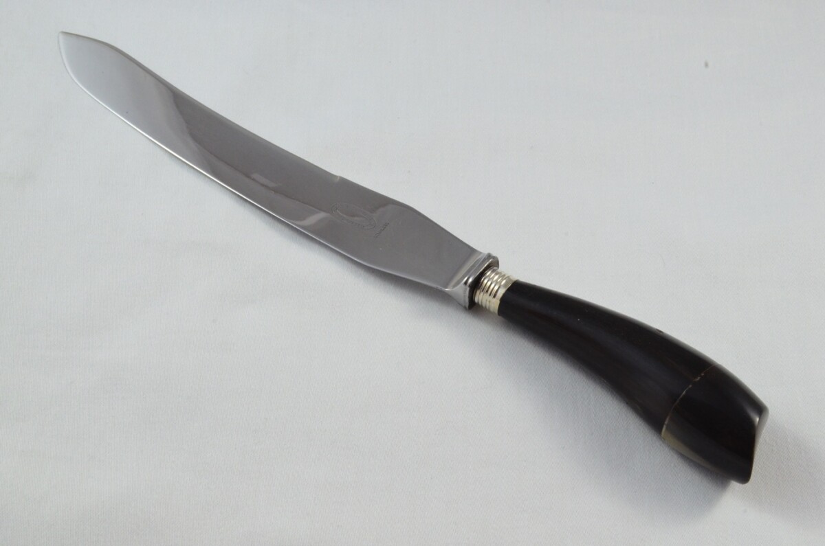 J.A Baxter RARE Sheffield Handmade 3 Piece Water Buffalo Horn Handled Carving Set & Bread Knife c.1950 - Image 2