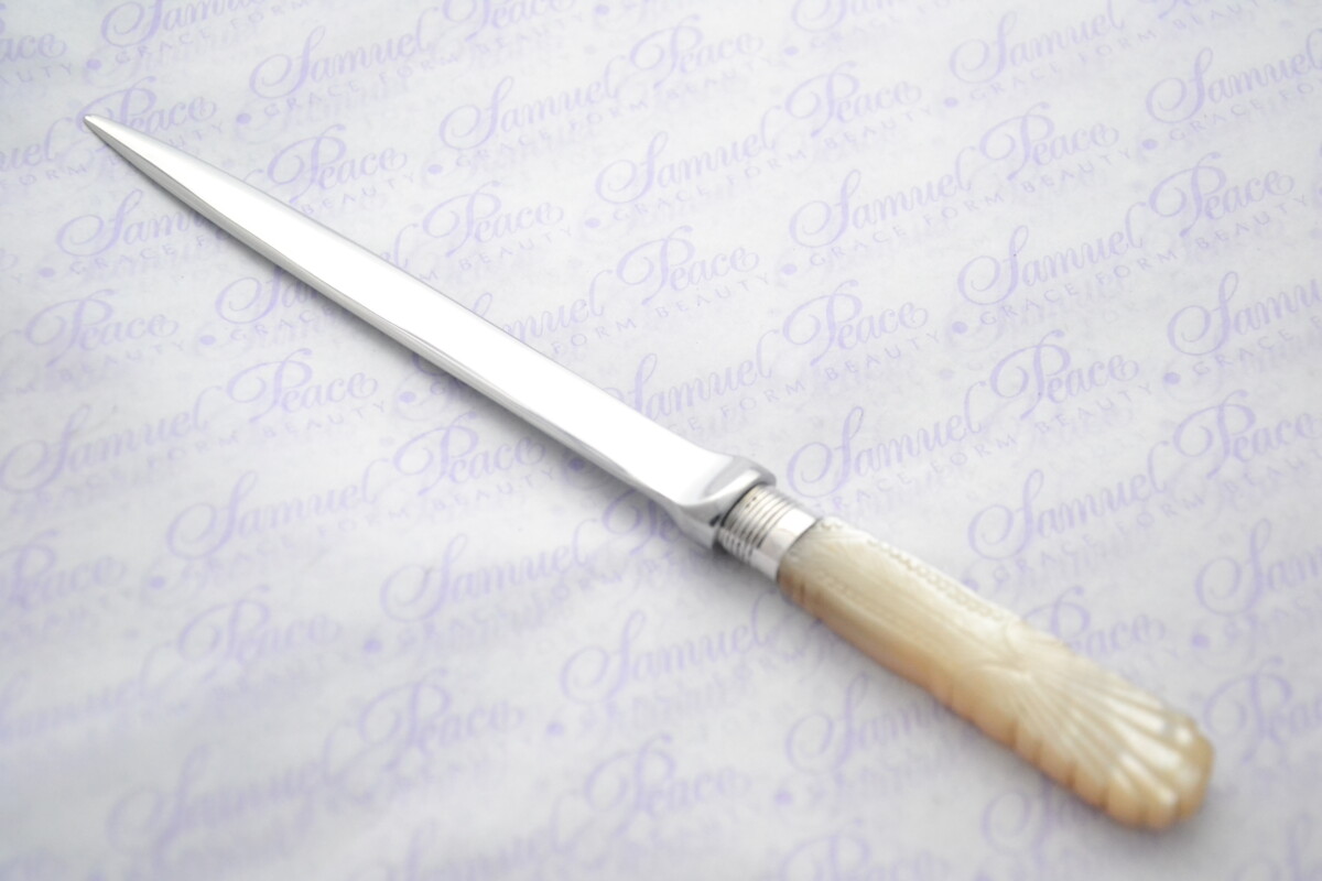 John Yates Pristine Mother of Pearl Sterling Silver Ferruled Letter Opener Sheffield 1918 Cased - Image 6