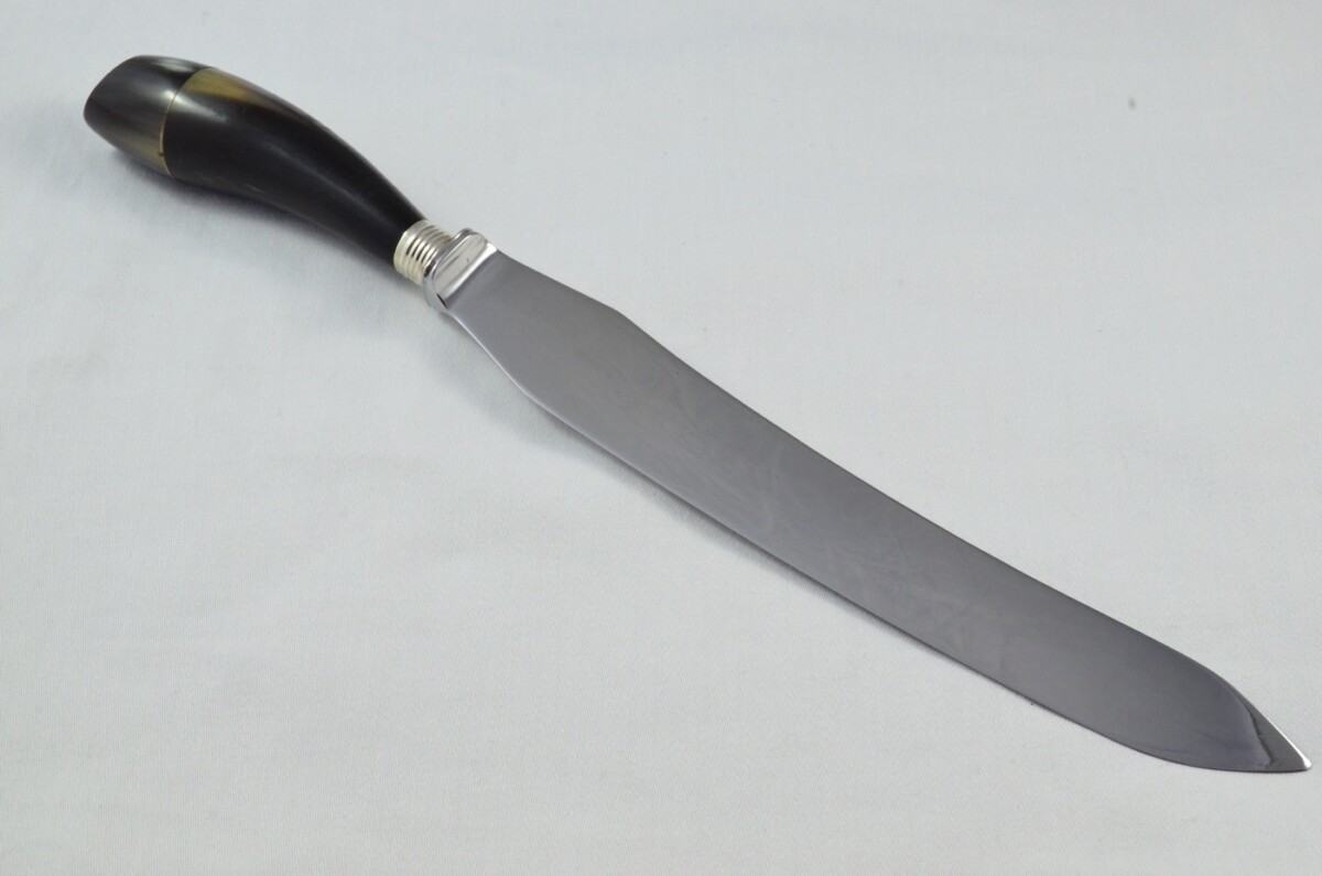 J.A Baxter RARE Sheffield Handmade 3 Piece Water Buffalo Horn Handled Carving Set & Bread Knife c.1950 - Image 5