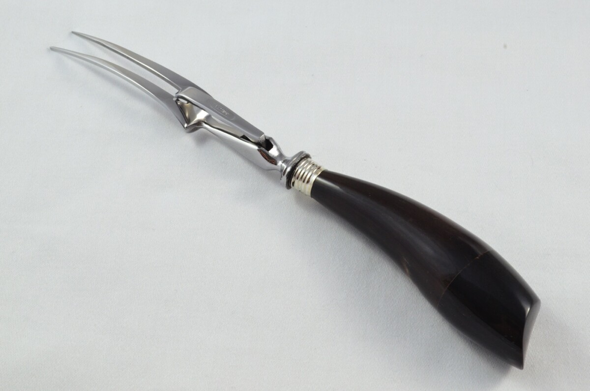 J.A Baxter RARE Sheffield Handmade 3 Piece Water Buffalo Horn Handled Carving Set & Bread Knife c.1950 - Image 6