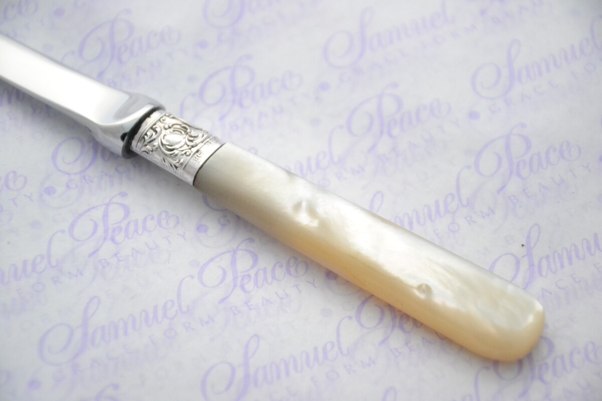 Huge Henry Greaves Pristine Mother of Pearl Sterling Silver Ferruled Letter Opener Sheffield 1906 Cased - Image 3