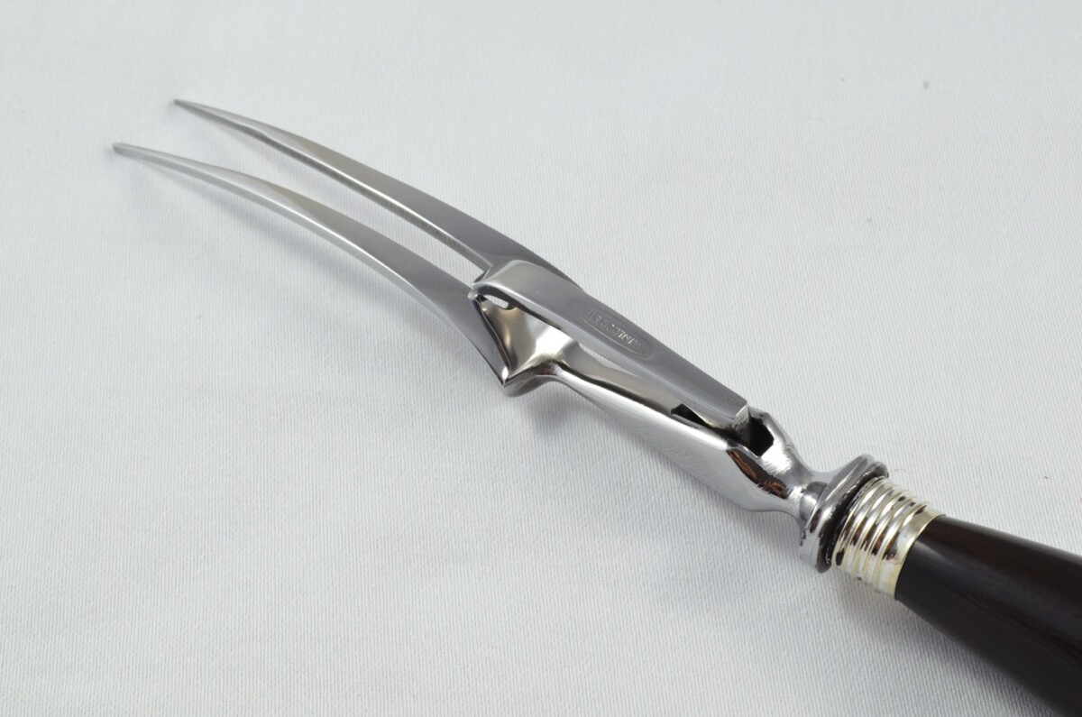 J.A Baxter RARE Sheffield Handmade 3 Piece Water Buffalo Horn Handled Carving Set & Bread Knife c.1950 - Image 8