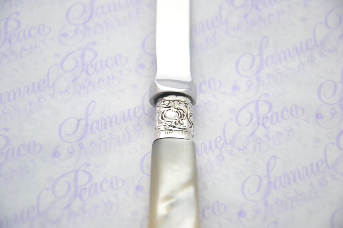 Huge Henry Greaves Pristine Mother of Pearl Sterling Silver Ferruled Letter Opener Sheffield 1906 Cased - Image 5
