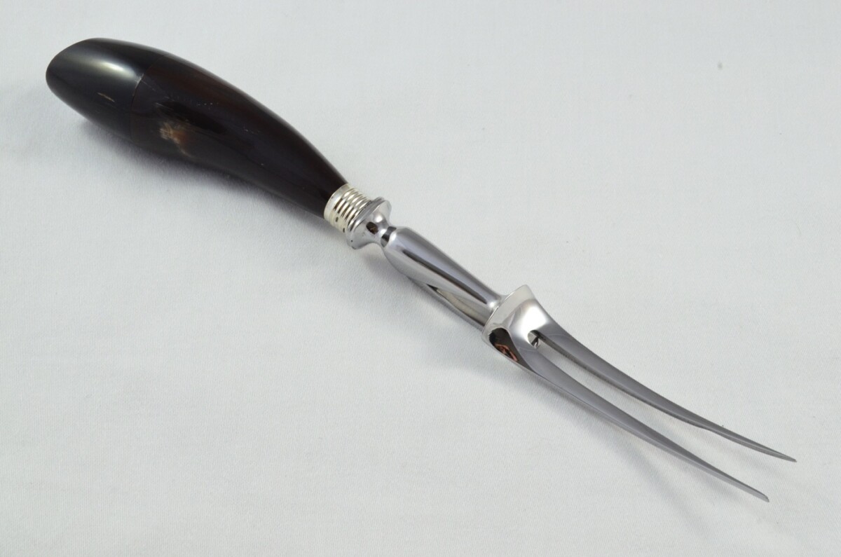 J.A Baxter RARE Sheffield Handmade 3 Piece Water Buffalo Horn Handled Carving Set & Bread Knife c.1950 - Image 9