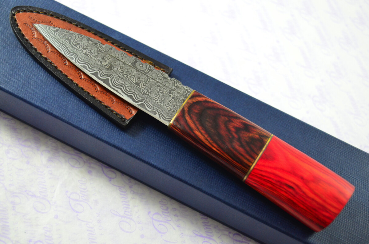 New Fantastic Coloured Pakkawood Sgian Dubh Damascus Steel Superior Sheath inc Presentation Box