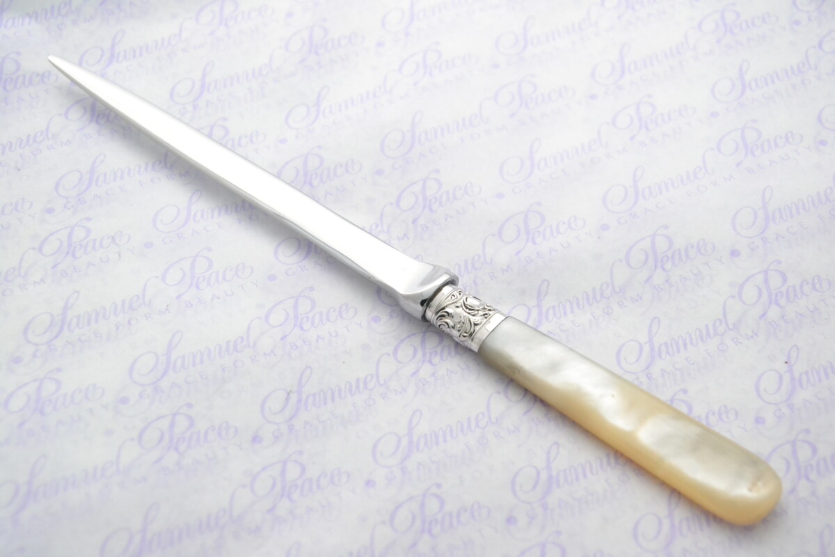 Huge Henry Greaves Pristine Mother of Pearl Sterling Silver Ferruled Letter Opener Sheffield 1906 Cased - Image 6