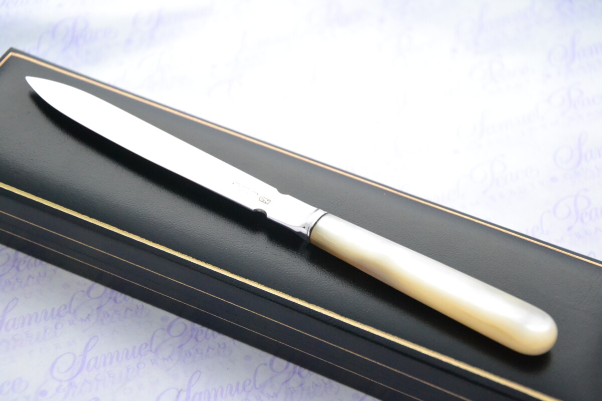 George Howson Pristine Mother of Pearl Sterling Silver Bladed Letter Opener Sheffield 1911 Cased