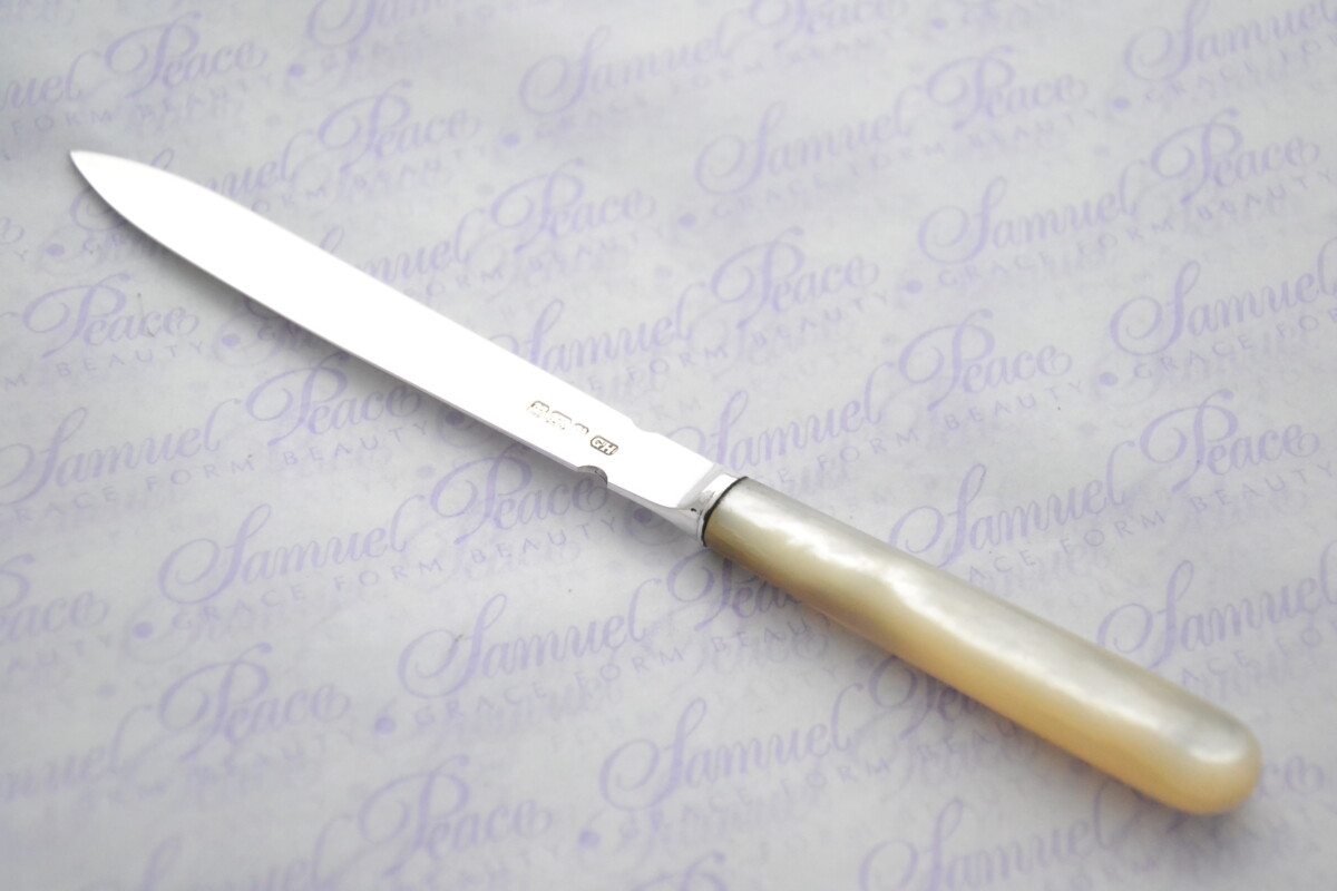 George Howson Pristine Mother of Pearl Sterling Silver Bladed Letter Opener Sheffield 1911 Cased - Image 2
