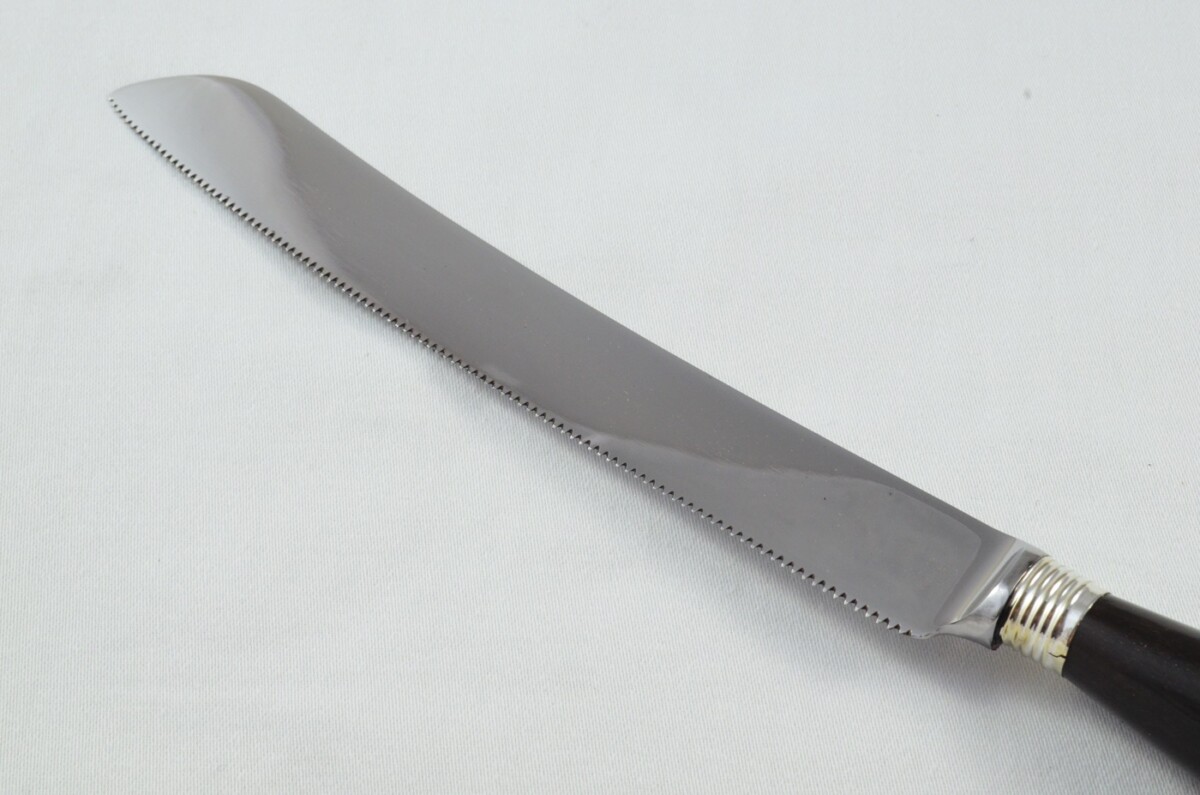 J.A Baxter RARE Sheffield Handmade 3 Piece Water Buffalo Horn Handled Carving Set & Bread Knife c.1950 - Image 12
