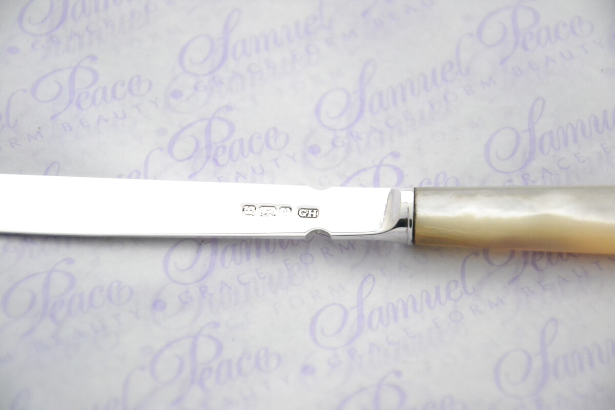 George Howson Pristine Mother of Pearl Sterling Silver Bladed Letter Opener Sheffield 1911 Cased - Image 5