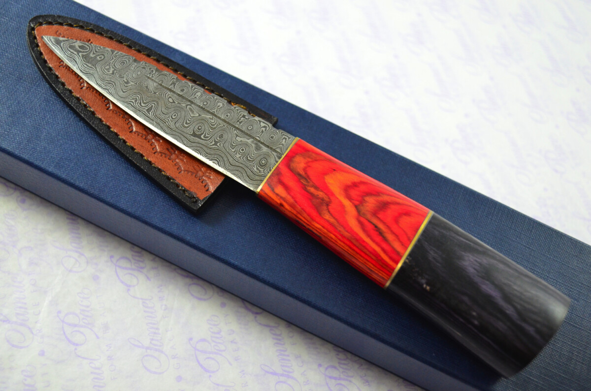 New Fantastic Coloured Pakkawood Sgian Dubh Damascus Steel Superior Sheath inc Presentation Box