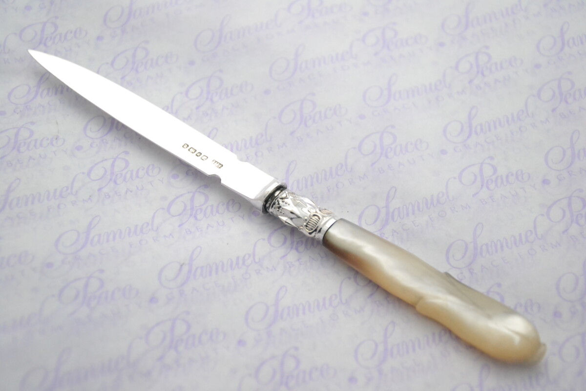 Harrison Bros & Howson Pristine Mother of Pearl Sterling Silver Bladed Letter Opener Sheffield 1877 Cased - Image 2