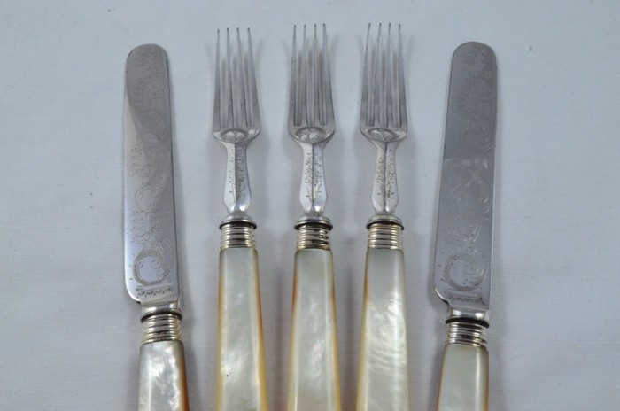 12 Knives & 12 Forks Hand Engraved Beautiful featuring Mother Of Pearl Handles c.1860 - Image 2